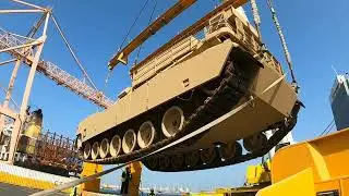 m1 Abrams tank dismantled in port of Kuwait