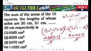 the sum of the areas of the ten square the lengths of whose sides are 20CM 21CM ..29CM respectively
