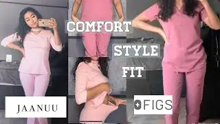 FIGS vs JAANUU Scrubs Try-on Haul for Petite Women | Dusk rose, Mauve, Blushing Pink