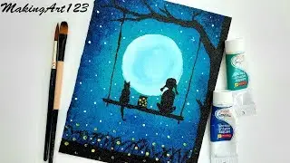 Easy Moonlight Night Painting- Easy Acrylic Painting for Beginners