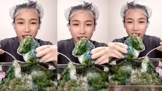 QIAN SHAVE MATCHA ICE CHUNK EATING ASMR/ MUKBANG CRUNCHY ICE EATING SOUNDS#qianice#icechunk#matchice