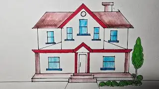 house scenery drawing easy | घर का चित्र केसे बनाए |#housedrawing #landscapedrawing 