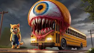 😱The kitten encountered a mutated school bus monster 🚌👽on its way to school! 💥😿#ai #story #catshorts