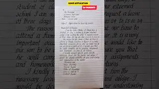 Leave Application For Students By Parents 🌟 #shorts #leaveapplicationforschool #handwriting