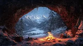 Cold Air Flow Around a Stone Cave | Fireplace Sounds for Night