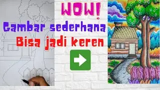 cara gradasi warna crayon dan teknik kerik pemula 06 tema rumah, pagar, pohon dan rumput