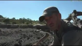 April 13, 2017- Sunrise- The Empty pan to left of Djuma Dam with James as he probes with his stick