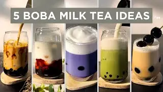 How to make BOBA MILK TEA with 5 Different Flavors🧋💕 #bubbletea #boba