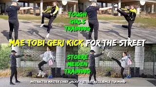 Mae Tobi Geri Kick - Jump Front Kick - Tutorial For The Street - Kick Chick Strength Workout