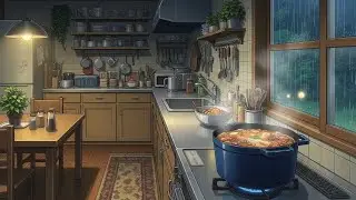 Мягкий дождь и кипящее рагу 🌧️🍲 | Уютная атмосфера кухни для сна и отдыха