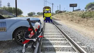 GTA5 SPIDERMAN vs MINIONS vs TRAIN Epic Hide & Seek Fails
