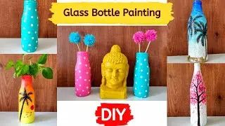 Simple Glass Bottle Painting Ideas|How to decorate a glass bottle with paint|Glass bottle painting