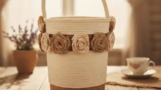 #كروشيه باسكت بخيط الكردون وقماش الخيش وحصري basket with cord