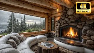 Cozy Rainy Cabin Night 🌧️ Fireplace Crackling & Gentle Rain for Deep Sleep and Calm.