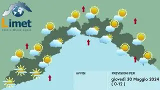 Previsioni Meteo Limet per Giovedì 30 Maggio 2024 in Liguria