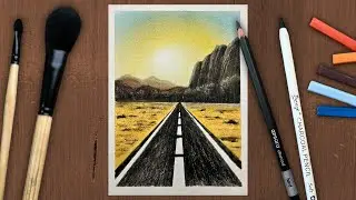 Realistic Highway Road Drawing | Soft Pastel & Charcoal Landscape Art | Step by Step