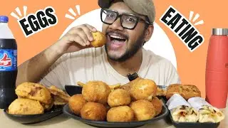 Egg Lover's Mukbang! Tasting Egg Cutlet, Egg Pakora, Egg Roll & Bread Omelette  | Home made food