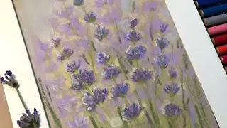 Easy lavender flower drawing with soft pastels for beginners. Lavender step by step tutorial.