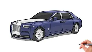 How to draw a ROLLS ROYCE PHANTOM 2018 / drawing Rolls-Royce phantom extended 2019 car step by step
