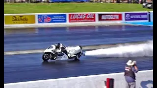 Force of Nature - steam powered 'Rocket' motorcycle at Santa Pod - Euro Finals - 9th Sept 2023