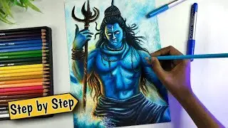 Lord Shiva Drawing, Oil Pastel Drawing, Step by Step 