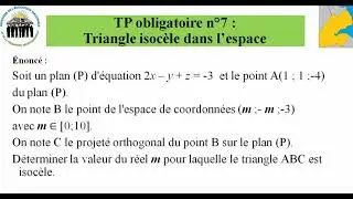 Tp obligatoire n°7 Triangle isocèle dans l'espace en tle S