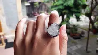 Cincin Perak 925 Permata Natural Impactite Tektite + Sertifikat.