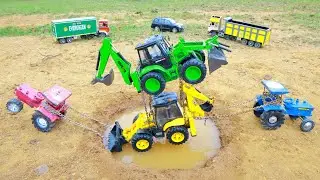 JCB 3DX Backhoe JCB 5CX XPERT Tipper Accident Pulling Mahindra NOVO Swaraj 744 FE Tractor ? CS Toy 