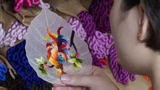 Уникальная ручная вышивка на листьях бодхи - Ручная вышивка №11