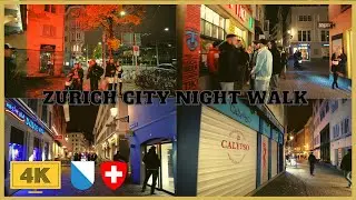 4K Zurich City Night Walk - Zurich Central - Niederdorf And Limmatquai With Sound