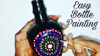 Easy dot mandala bottle painting using only toothpick, cotton buds and matchstick/ Bottle art
