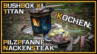 Kochen Nackensteaks Pilzpfanne Bushbox XL Titan - Outdoor Bushcraft Deutschland