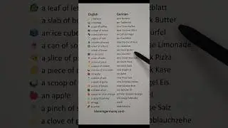 German Language Food Quantity & Vocabulary Chart
