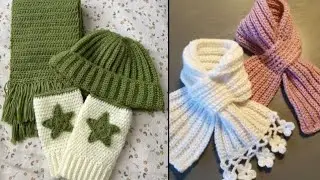 Knit boho fringe wool warm scarf & caps ideas/Crochet scarfs & caps women idea/Winter cozy wool idea