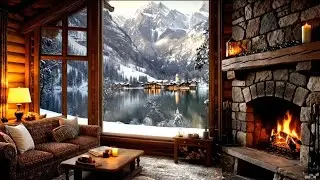 3 Hours of Cozy Winter Ambience ❄️ Snowy Winter Window View & Crackling Fireplace | Relaxing 