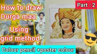 How to draw durga maa with colour pencils and poster colour.