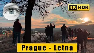Letna Park - The Best Viewpoint in Prague, Czech Republic, Sunset walking 4K 60P HDR ASMR