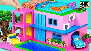 Build Rooftop Aquarium in 2 Story Miniature House from Polymer Clay, Cardboard ❤️ DIY Miniature Clay