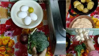 yummy 😋 egg tikka , brokali mashroom, aloo chaat or roti