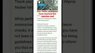 Wipro Rejection Mail (Turbo Candidates) || 2022 Batch #wipro #rejection #elite #turbo