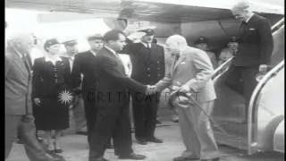 British Prime Minister Winston Churchill and Sir Anthony Eden met by Vice Preside...HD Stock Footage