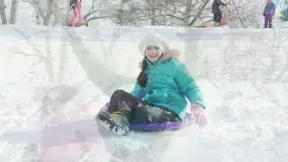 Winter wonderland in Ontario, Canada. Sledding, tobogganing, skiing, snowboarding and more