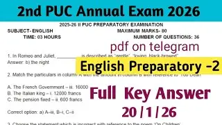 2nd PUC English Preparatory  Exam-2 | Key Answer with questions | 20-1-2026