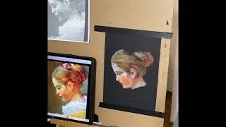 Oil pastel master study portrait drawing after Fragonard&rsquo;s A young girl reading