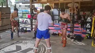 Sparring wearing Windy Sports Leather Shin guard