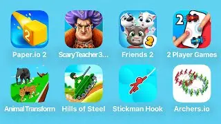Paper.io 2, Scary Teacher 3D, Friends 2, 2 Palyer Games, Animal Transform, Hills of Steel, ArchersIO