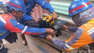 Simulasi penyambungan Geomembrane Sheet HDPE metode Fusion Weld (Dual Track Hot Wedge)