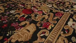 Oversized Antique Karabagh Rug in Black & Red with Floral Patterns - Rug & Kilim - 34126