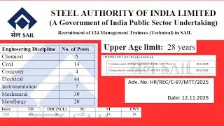 SAIL RECRUITMENT 2025, SAIL MT, MANAGMENT TRAINEE 2025, STEEL AUTHORITY OF INDIA, SAIL VACANCY 2025