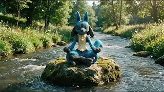 Lucario Meditating by the River 🌊 Cozy Lo-Fi 8D Music for Sleep, Study & Relax